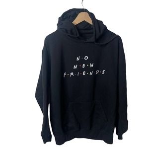 Franchise Los Angeles NO NEW FRIENDS Black Pullover Hoodie Sweatshirt Large